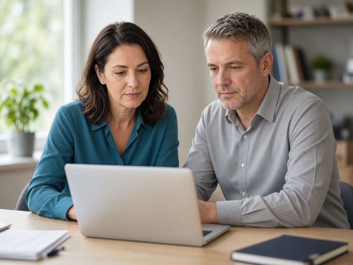 An advisor and a client looking at a laptop together