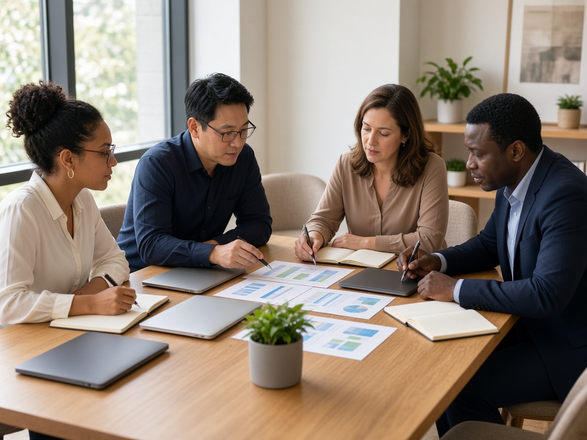 Advisors and clients reviewing plans around a conference table